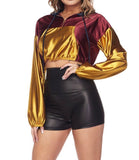 Silk Color Block Cropped Hoodie
