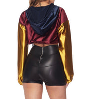 Silk Color Block Cropped Hoodie