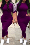 Sporty Striped Sleeve Mid Dress