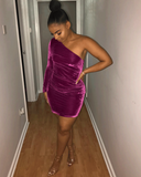 Velvet One Shoulder Mini Dress