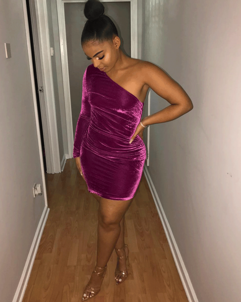 Velvet One Shoulder Mini Dress