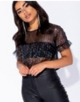 Sequin Frill Sheer Top