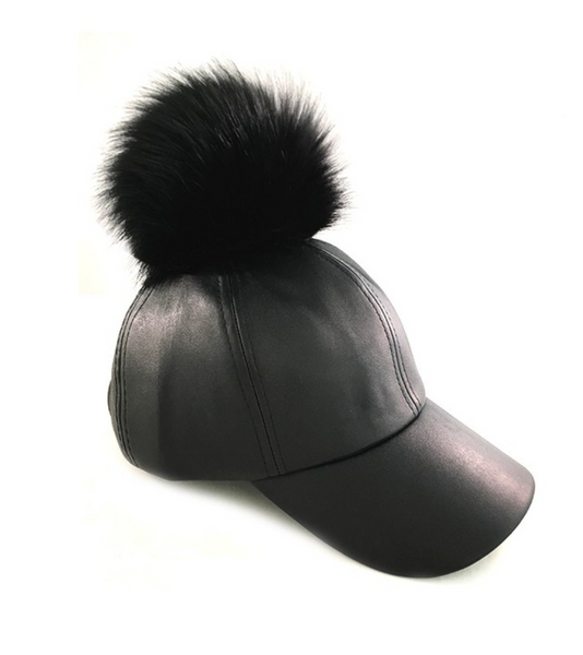 Leather Pom Pom Hat